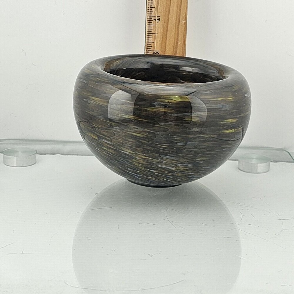 Handblown Art Glass Double Wall Swirled Brown Bowl 4" tortoise shell design - Picture 11 of 12